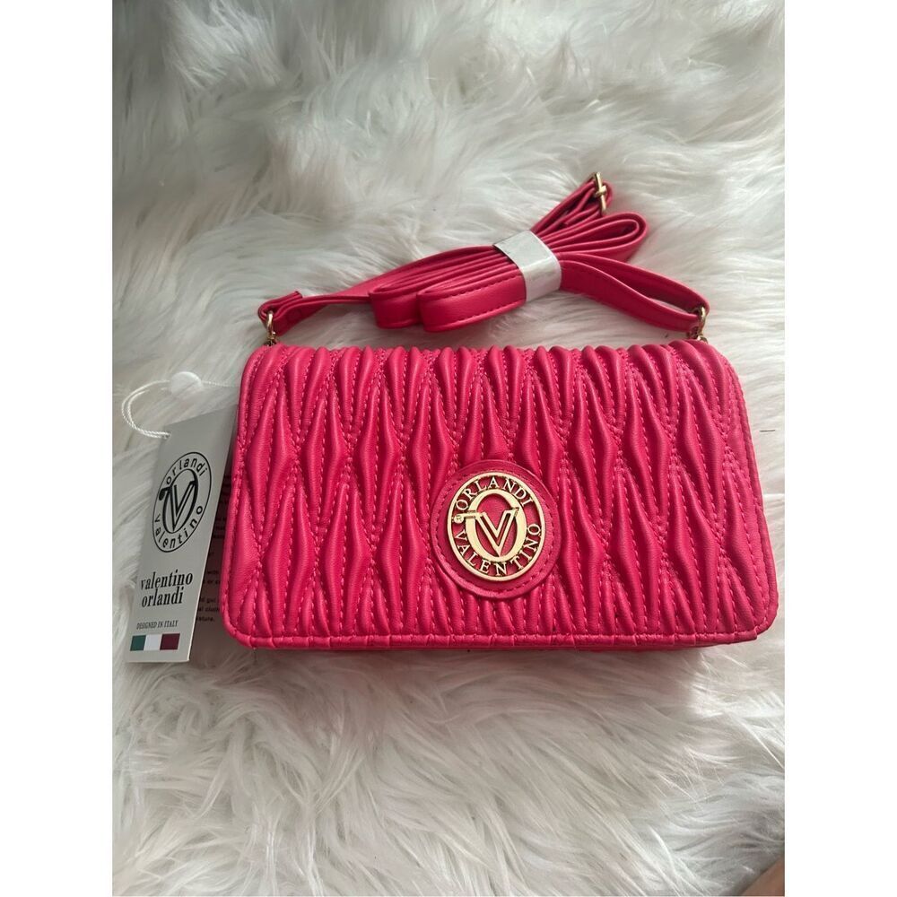 Valentino Orlandi Pink Quilted Crossbody Vegan Leather Purse Barbiecore